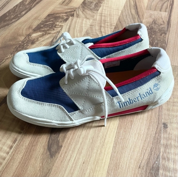 Timberland Canvas Casual Loafers Red Blue Tan Shoes Sneakers Size 7 - Picture 5 of 8